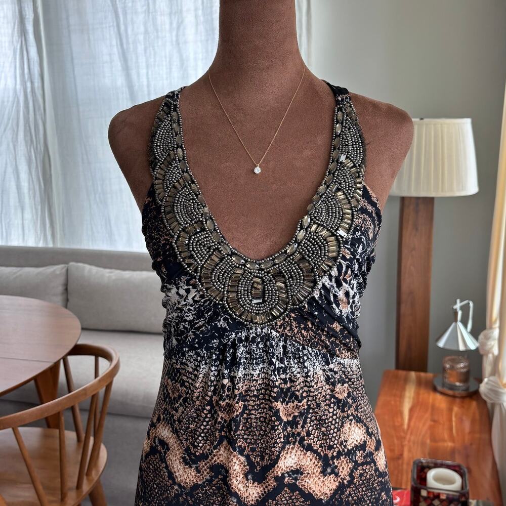 Venus Beaded Halter Maxi Dress Animal Snake Print 2010s Beach Boho Summer Small - Picture 6 of 16
